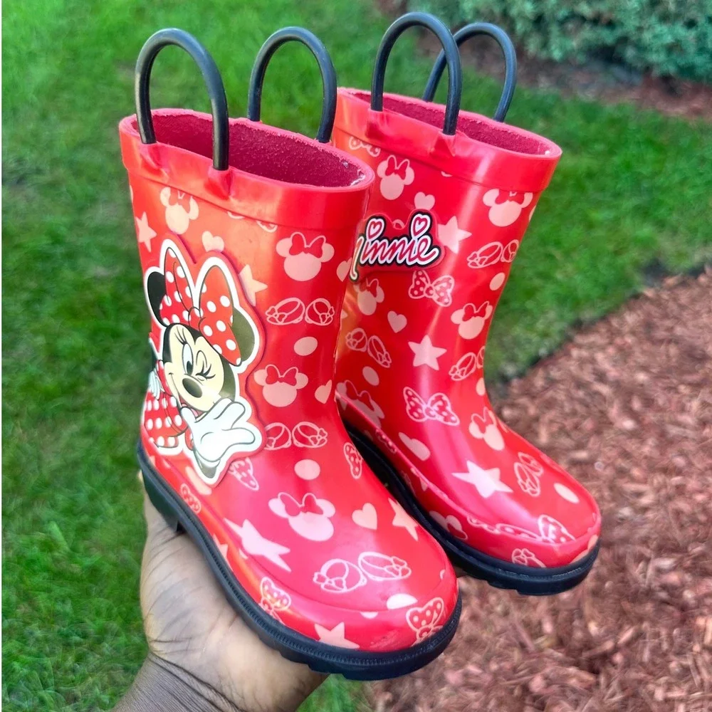 Disney Minnie Mouse Toddler Girl Waterproof Rubber Rain Boots Size 7 Red
